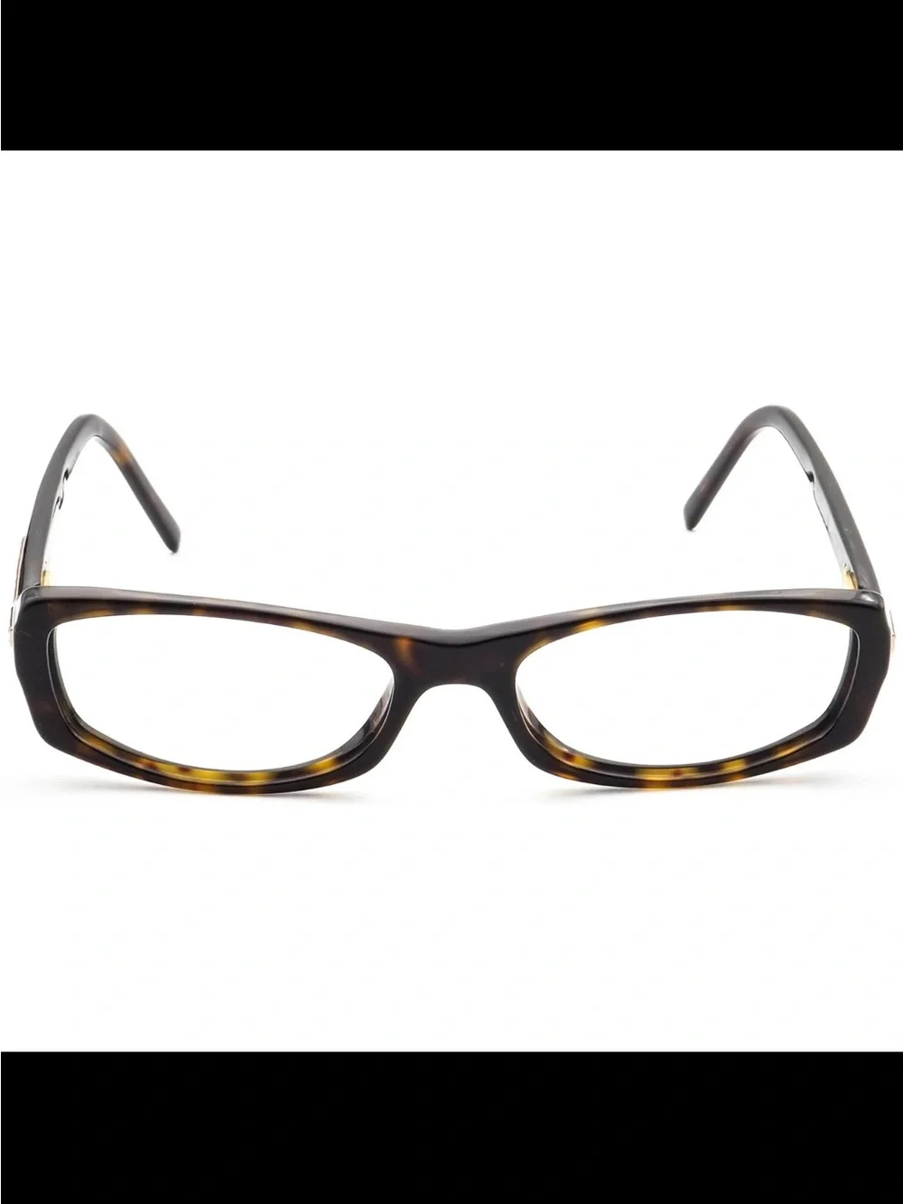 Prada Brown Tortoiseshell Rectangular Women's Glasses with Gold Accents